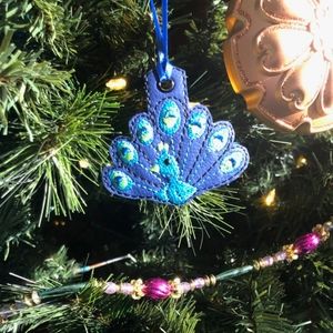 Handcrafted Embroidered Peacock Ornament on Marine Vinyl
